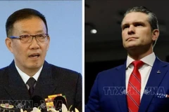 Thượng Tướng Đổng Quân, Bộ trưởng Quốc phòng Trung Quốc (trái) và Bộ trưởng Quốc phòng Mỹ Pete Hegseth. (Ảnh: Kyodo, Latin Times/TTXVN)