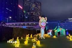 Không gian lung linh đa sắc màu của lễ hội ánh sáng. (Ảnh: Mạc Luyện/TTXVN)