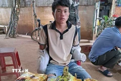 Đối tượng Giàng Seo Hòa cùng tang vật. (Ảnh: TTXVN phát)