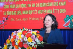 Phó Chủ tịch nước Võ Thị Ánh Xuân phát biểu tại buổi trao tặng quà. (Ảnh: Chanh Đa/TTXVN)