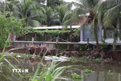 Sạt lở nguy hiểm đe dọa khu dân cư. (Ảnh: Minh Trí/TTXVN)