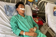 Nam sinh đang được điều trị tại bệnh viện. (Ảnh: TTXVN phát)