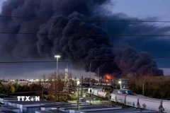 Khói bốc lên từ hiện trường vụ rơi máy bay của hãng vận chuyển UPS tại Louisville, Kentucky, Mỹ, ngày 4/11/2025. (Ảnh: REUTERS/TTXVN)