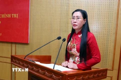 Phó Trưởng ban Tổ chức Trung ương Bùi Thị Quỳnh Vân phát biểu. (Ảnh: Phạm Kiên/TTXVN)