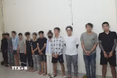 Các đối tượng bị bắt giữ tại xã Phước Thái. (Ảnh: TTXVN phát)
