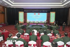 Quang cảnh cuộc Diễn tập liên hợp phòng, chống hoạt động xuất, nhập cảnh trái phép. (Ảnh: TTXVN phát)