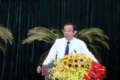 Ủy viên Bộ Chính trị, Bí thư Thành ủy Thành phố Hồ Chí Minh Nguyễn Văn Nên phát biểu chỉ đạo. (Ảnh: Xuân Khu/TTXVN)