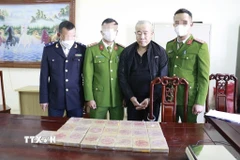 Đối tượng Đào Minh Hoàng cùng tang vật vụ án. (Ảnh: TTXVN phát)