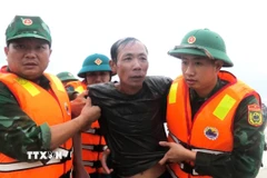 Một ngư dân được đưa vào bờ an toàn. (Ảnh: TTXVN phát)