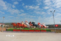 8 "linh vật" ngựa được tạo hình theo bức phong thủy nổi tiếng “mã đáo thành công.” (Ảnh: Thanh Thuỷ/TTXVN)