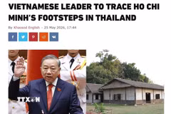 Ảnh chụp bài báo “Nhà lãnh đạo Việt Nam theo dấu chân Chủ tịch Hồ Chí Minh tại Thái Lan” của báo Khaosod English ngày 25/5. (Ảnh: TTXVN phát)