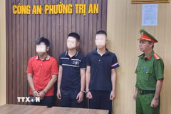 3 đối tượng tại Công an phường Trị An. (Ảnh: TTXVN phát)