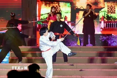 Võ sư biểu diễn các thế võ sáo. (Ảnh: Đồng Thúy/TTXVN)