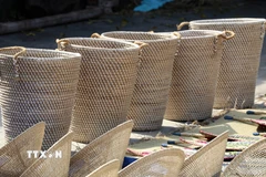 Người dân Kim Sơn sáng tạo ra các sản phẩm mới, đa dạng từ cói để đáp ứng nhu cầu của thị trường. (Ảnh: Thùy Dung/TTXVN)