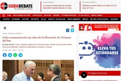 Báo điện tử Cubadebate thông tin về lễ kỷ niệm trang trọng tại Cung Cách mạng ở thủ đô La Habana nhân kỷ niệm 50 năm Ngày Giải phóng miền Nam, thống nhất đất nước của Việt Nam. (Ảnh: Mai Phương/TTXVN)