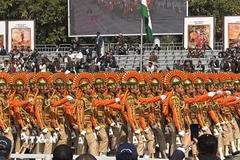 Quân đội Ấn Độ tại lễ diễu hành. (Ảnh: Ngọc Thúy/TTXVN)