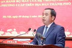 Bí thư Thành ủy Hà Nội Trần Đức Thắng phát biểu tại Hội nghị. (Ảnh: Trung Nguyên/TTXVN)