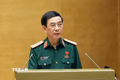Phó Thủ tướng, Bộ trưởng Bộ Quốc phòng Phan Văn Giang, thừa ủy quyền của Thủ tướng Chính phủ trình bày tờ trình về 02 dự án: Luật Phòng, chống phổ biến vũ khí hủy diệt hàng loạt; Luật sửa đổi, bổ sung một số điều của 09 luật về quân sự, quốc phòng. (Ảnh: Doãn Tấn/TTXVN)
