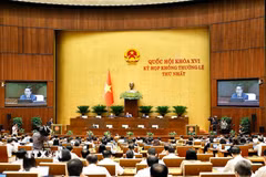 Quang cảnh phiên họp ngày làm việc thứ hai dưới sự chủ trì của Chủ tịch Quốc hội Trần Thanh Mẫn. (Ảnh: Doãn Tấn/TTXVN)