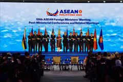 Bộ trưởng Ngoại giao các nước ASEAN dự lễ khai mạc AMM-59, ngày 21/7. (Ảnh: TTXVN phát)