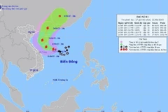 Hướng di chuyển của bão số 01 lúc 16h ngày 11/6/2025. (Ảnh: TTXVN phát)
