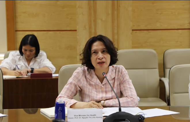 Thứ trưởng Bộ Y tế Nguyễn Thị Liên Hương trong buổi làm việc. (Ảnh: PV/Vietnam+) screen-shot-2025-06-23-at-202252.png