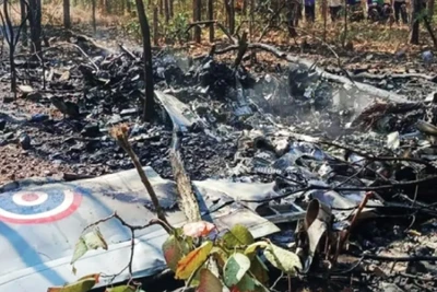 Hiện trường vụ rơi máy bay huấn luyện quân sự tại tỉnh Chiang Mai, Thái Lan. (Nguồn: The Nation)