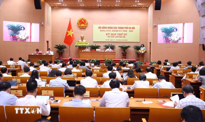 Kỳ họp thứ tư Hội đồng Nhân dân thành phố Hà Nội khóa XVII. (Ảnh: Văn Điệp/TTXVN)