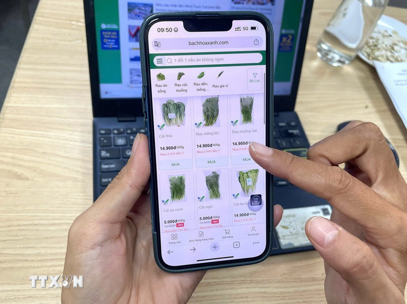 Các hệ thống bán lẻ tăng nhận diện logo tích xanh trách nhiệm trên hệ thống offline và online. (Ảnh: Hương Giang/TTXVN)