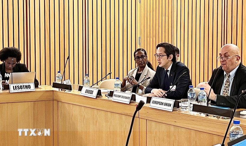 Đại sứ Đỗ Hùng Việt chủ trì Hội nghị tham vấn dành cho các nước thành viên khu vực châu Phi của Hiệp ước Không phổ biến vũ khí hạt nhân (NPT) tháng 11/2025. (Ảnh: TTXVN phát)