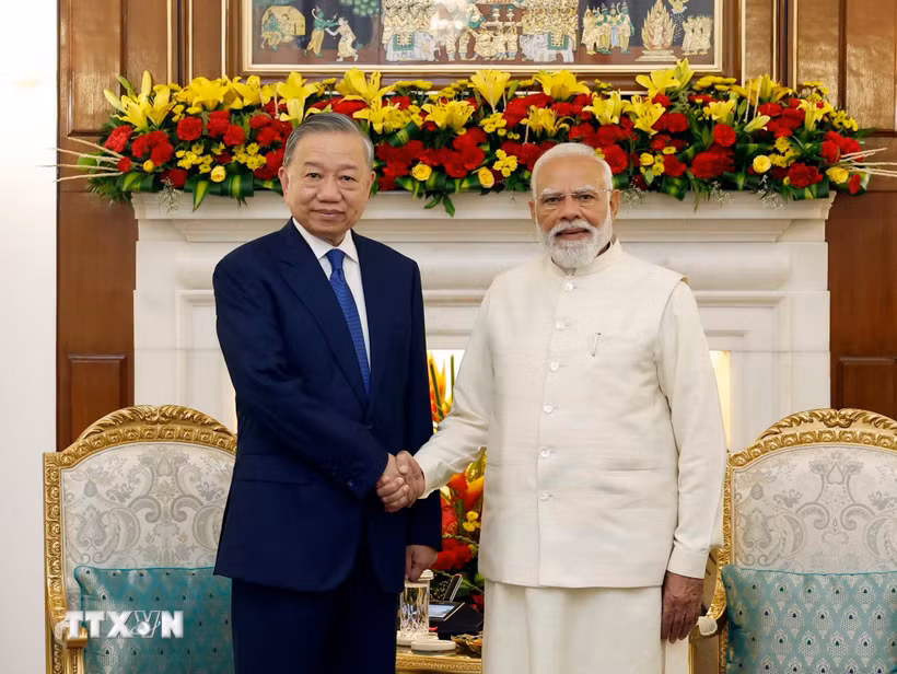 Tổng Bí thư, Chủ tịch nước Tô Lâm và Thủ tướng Ấn Độ Narendra Modi. (Ảnh: Thống Nhất/TTXVN)