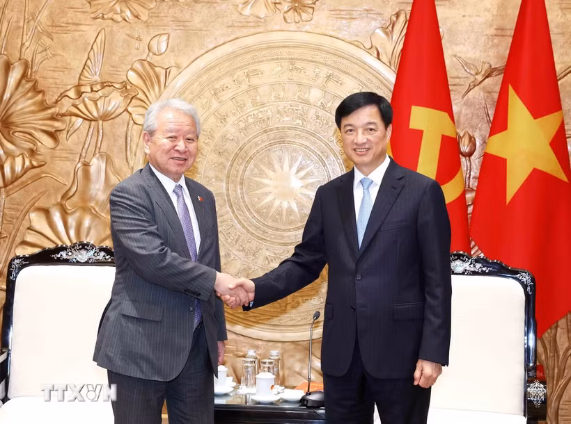 Trưởng Ban Tổ chức Trung ương Nguyễn Duy Ngọc tiếp Chủ tịch Cơ quan Hợp tác Quốc tế Nhật Bản (JICA) Tanaka Akihiko. (Ảnh: Phương Hoa/TTXVN)