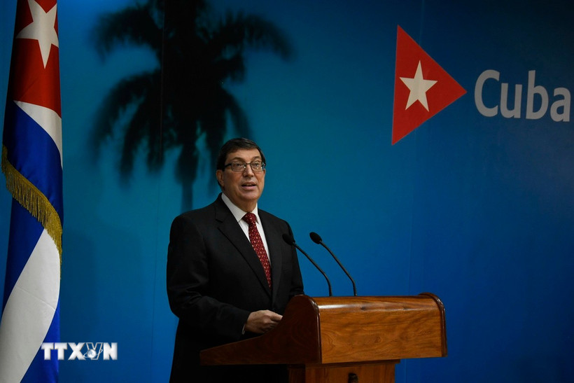 Bộ trưởng Ngoại giao Cuba Bruno Rodriguez phát biểu tại cuộc họp báo ở La Habana. (Ảnh: THX/TTXVN)