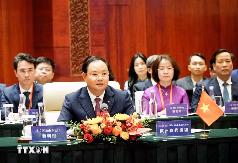Ủy viên Ban Chấp hành Trung ương Đảng, Bí thư Tỉnh ủy Lai Châu Lê Minh Ngân phát biểu tại Hội nghị. (Ảnh: TTXVN phát)