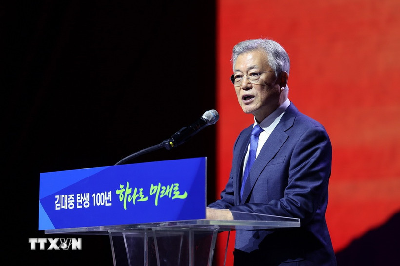 Cựu Tổng thống Hàn Quốc Moon Jae In phát biểu tại một sự kiện ở Goyang, tây bắc Seoul, ngày 6/1/2024. (Ảnh: Yonhap/TTXVN)