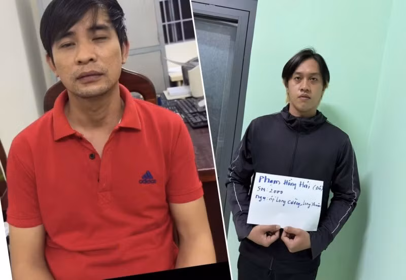 2 đối tượng Hải và Thông tại cơ quan điều tra. (Ảnh: Công an cung cấp)