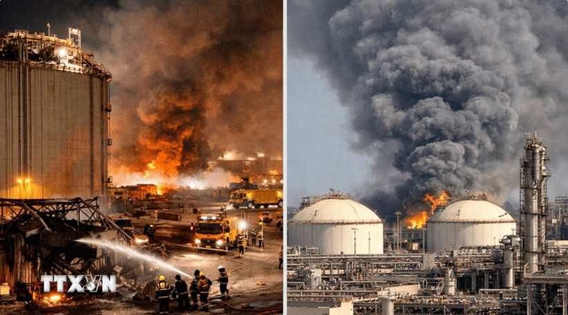 Ngày 19/3, các cuộc tấn công đáp trả bằng tên lửa của Iran nhằm vào thành phố công nghiệp Ras Laffan - trung tâm sản xuất khí tự nhiên hóa lỏng (LNG) lớn nhất của Qatar - đã làm gián đoạn khoảng 17% năng lực xuất khẩu LNG. (Ảnh: jkadworld.com/TTXVN)