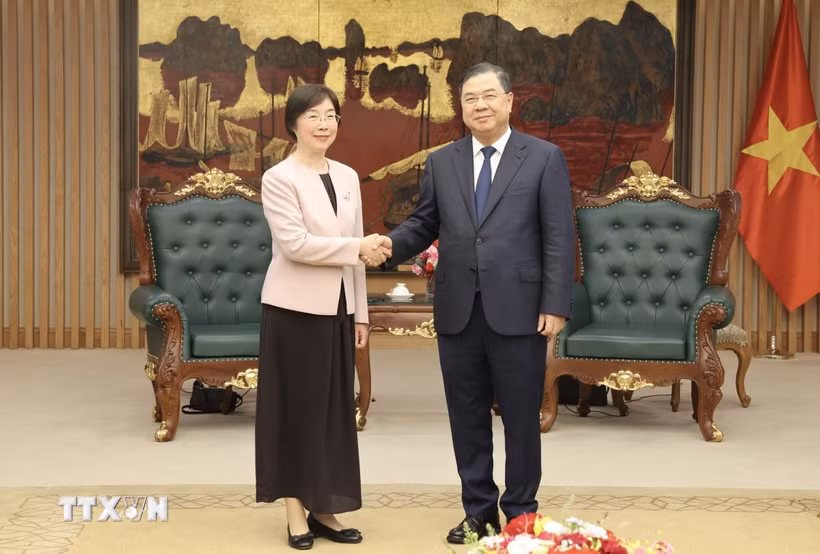 Phó Thủ tướng Thường trực Phạm Gia Túc tiếp bà Trâu Gia Di, Chủ tịch Ngân hàng Đầu tư cơ sở hạ tầng châu Á (AIIB). (Ảnh: Lâm Khánh/TTXVN)