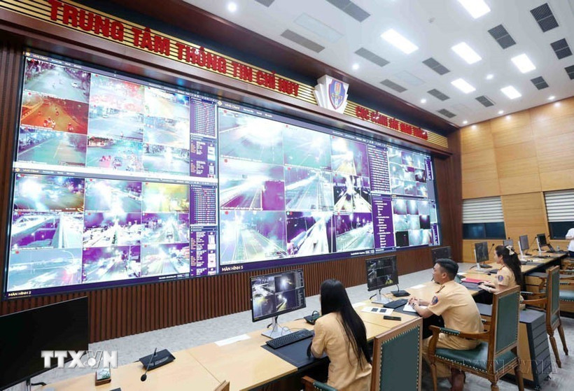 Trung tâm thông tin chỉ huy của Cục Cảnh sát Giao thông (Bộ Công an). (Ảnh: Phạm Kiên/TTXVN)