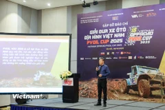 Ông Nguyễn Đại Hoàng, Trưởng Ban tổ chức Giải Đua xe Ôtô Địa hình Việt Nam PVOIL Cup 2025 (PVOIL VOC 2025) phát biểu. (Ảnh: Minh Hiếu/Vietnam+)