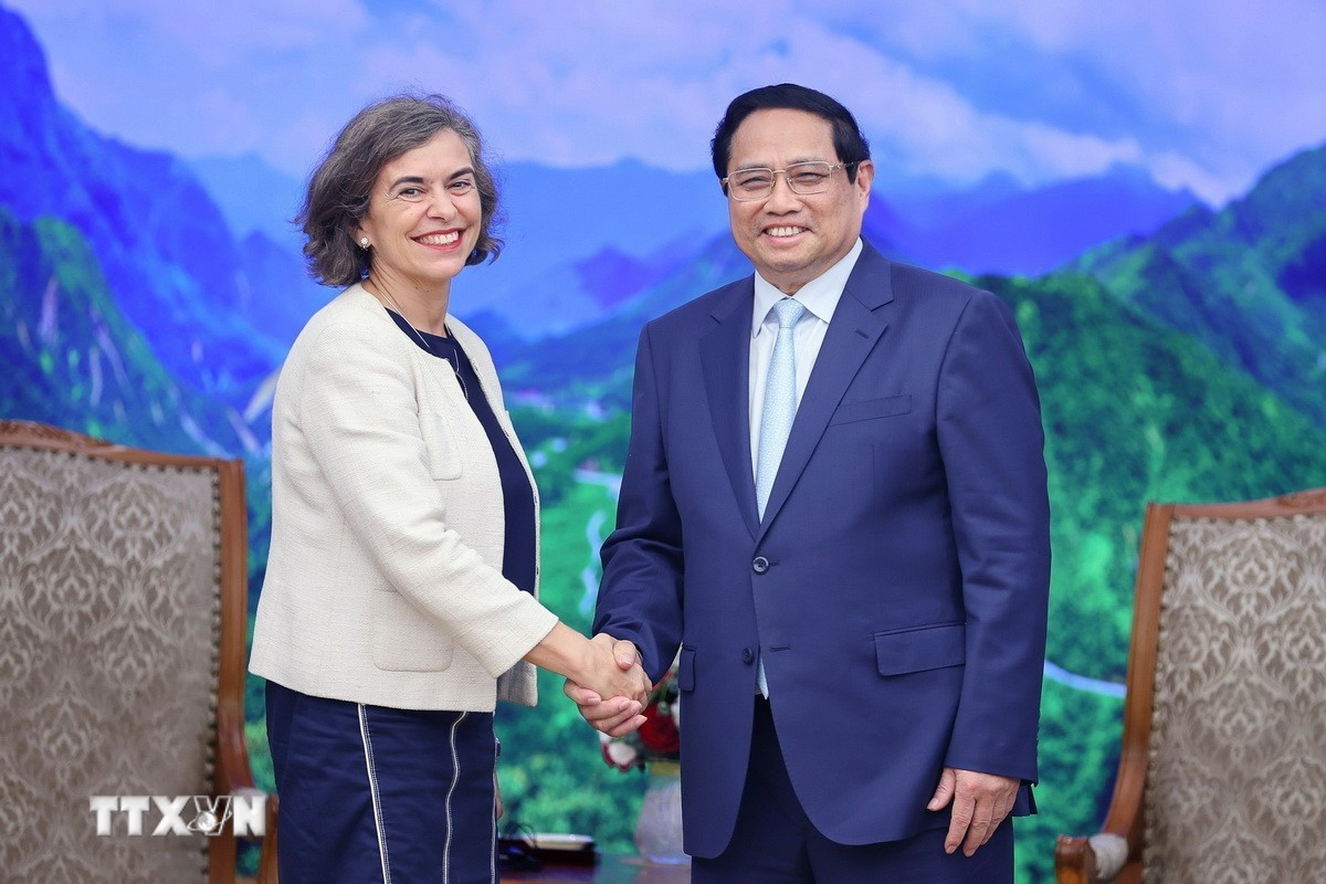 Thủ tướng Phạm Minh Chính tiếp bà Carmen Cano De Lasala, Đại sứ Tây Ban Nha tại Việt Nam (4/4/2024). (Ảnh: Dương Giang/TTXVN)