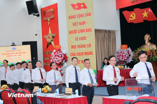 Các đại biểu bỏ phiếu bầu Đoàn đại biểu dự Đại hội đại biểu Đảng bộ Chính phủ lần thứ nhất. (Ảnh: Hoài Nam/Vietnam+) vnp-dhoi-chieu-6.jpg