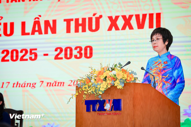 Bí thư Đảng ủy, Tổng giám đốc TTXVN Vũ Việt Trang phát biểu tại Đại hội. (Ảnh: Hoài Nam/Vietnam+) vnp-dhoi-chieu-1.jpg