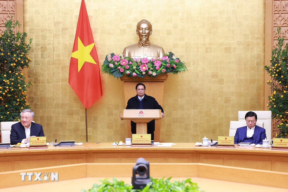 Thủ tướng Phạm Minh Chính chủ trì cuộc họp. (Ảnh: Dương Giang/TTXVN)