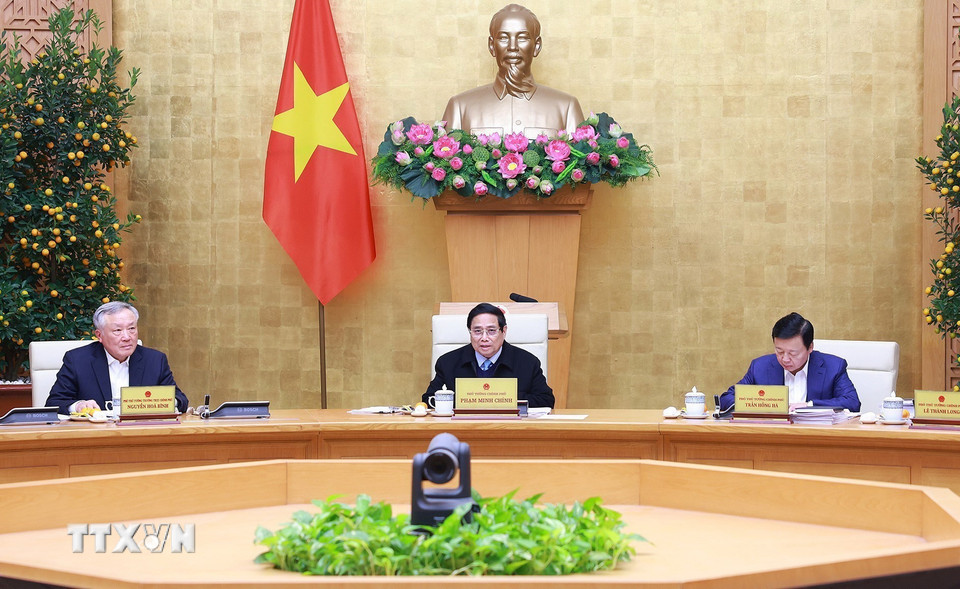 Thủ tướng Phạm Minh Chính chủ trì cuộc họp. (Ảnh: Dương Giang/TTXVN)