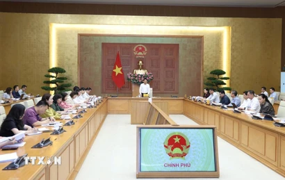Phó Thủ tướng Nguyễn Văn Thắng chủ trì cuộc họp của Ban chỉ đạo điều hành giá. (Ảnh: TTXVN phát)