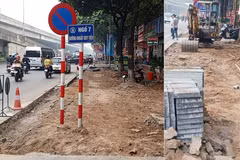 Một tuyến đường ở Hà Nội có nhiều đoạn vỉa hè bị đào xới. (Nguồn: Báo Công an nhân dân)