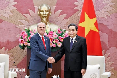 Chủ tịch Quốc hội Trần Thanh Mẫn tiếp Đại sứ Canada tại Việt Nam Jim Nickel. (Ảnh: Doãn Tấn/TTXVN)