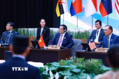Thủ tướng Phạm Minh Chính dự và phát biểu tại phiên Đối thoại của lãnh đạo ASEAN với thanh niên ASEAN. (Ảnh: Dương Giang/TTXVN)