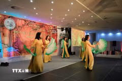 Duyên dáng tà áo dài dân tộc. (Ảnh: Nguyễn Hoàng Linh/Vietnam+)